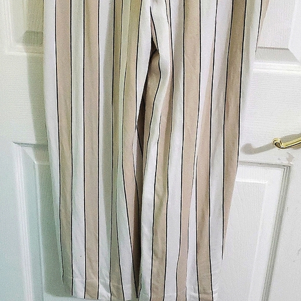 Abercrombie & Fitch White & Beige Striped High-Waist Wide Leg Paperbag Pants S - Picture 9 of 14